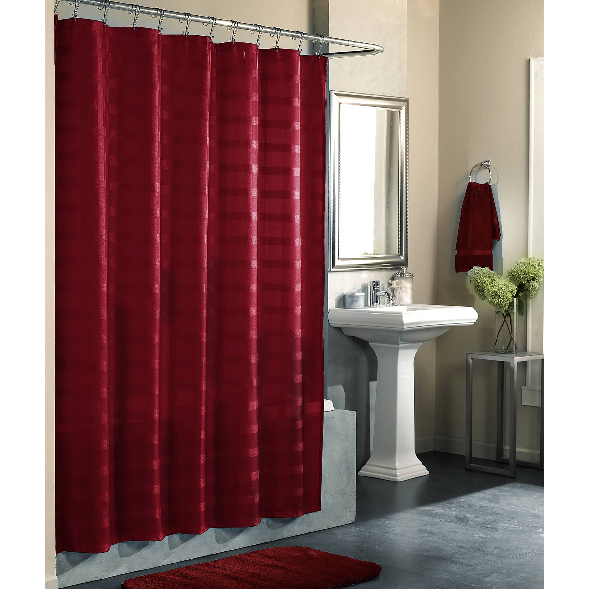 Mainstays Odyssey Solid Color Autumn Red Shower Curtain, 1 Each