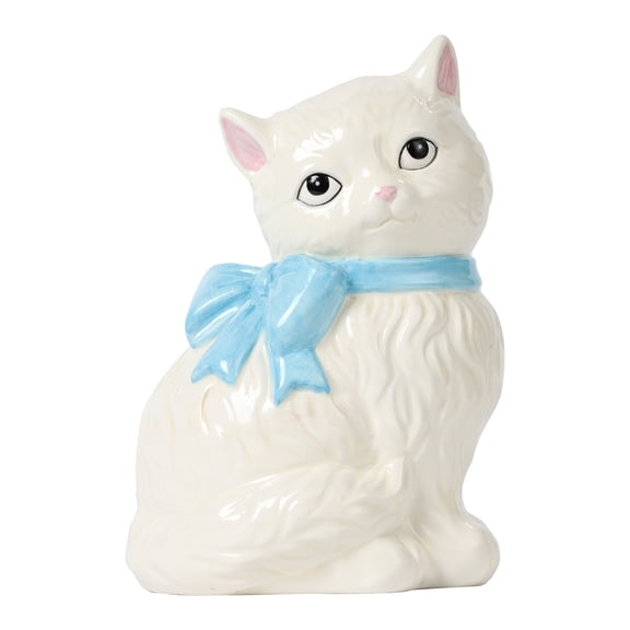 Mainstays Vanilla Dream Porcelain Nostalgic Cat with Bow Figurine Tabletop Decoration