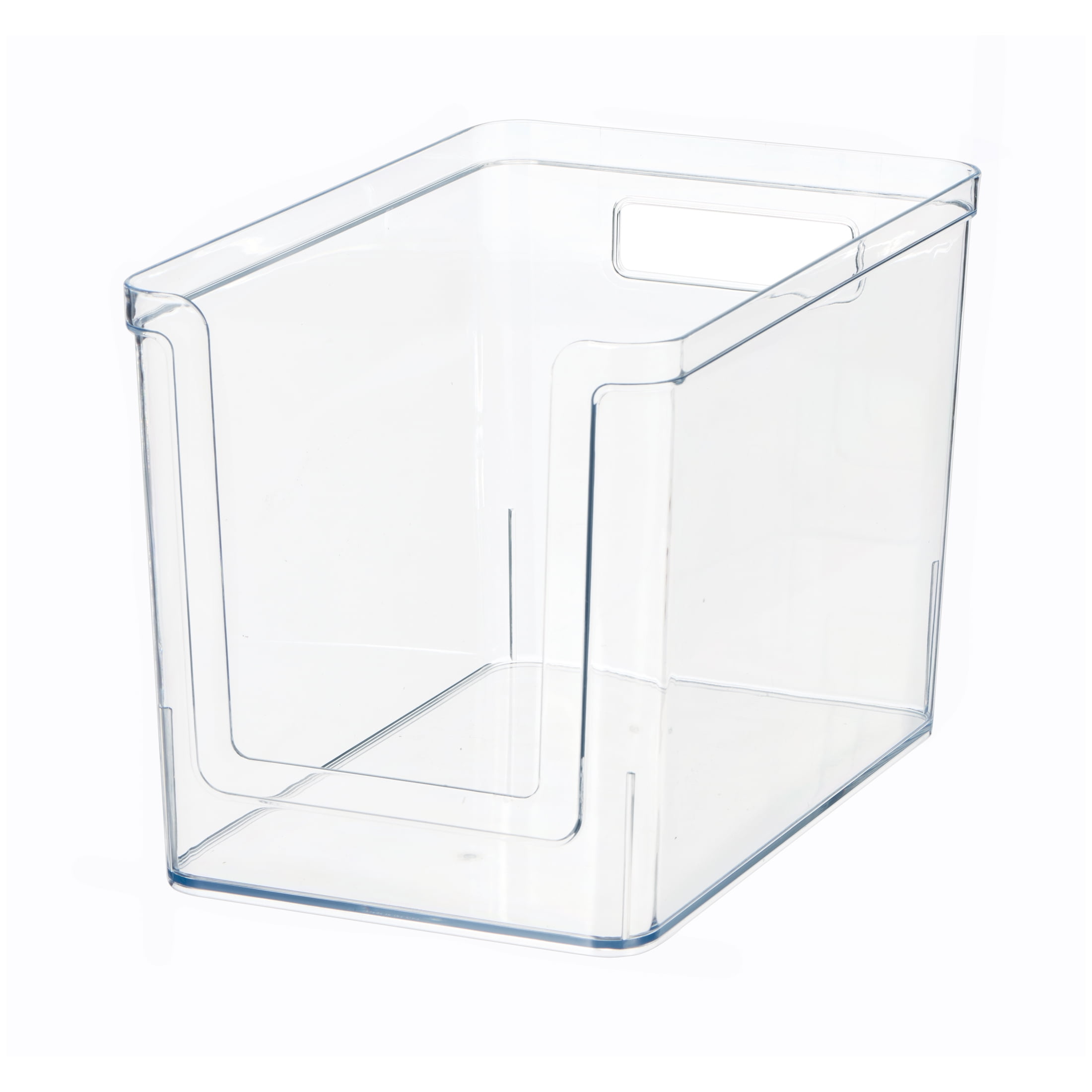 Mainstays Large Deep Clear Plastic Pantry Storage Organizer Bin with Open Front, Kitchen Cabinet, Fridge and Shelf Storage Container for Pantry Organization, 12" x 7.5" x 8"