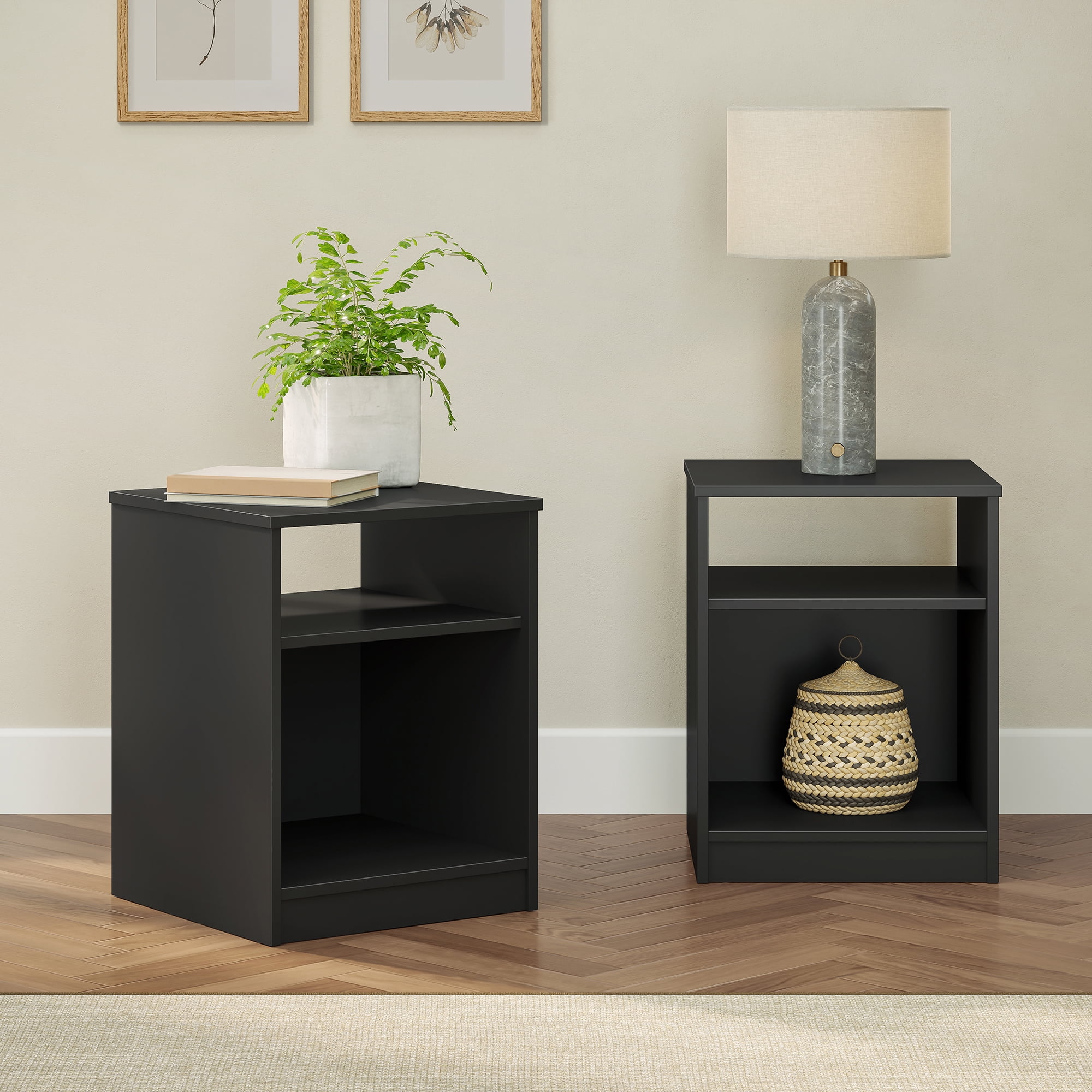 Mainstays Open Shelf Nightstand, Set of 2, Black