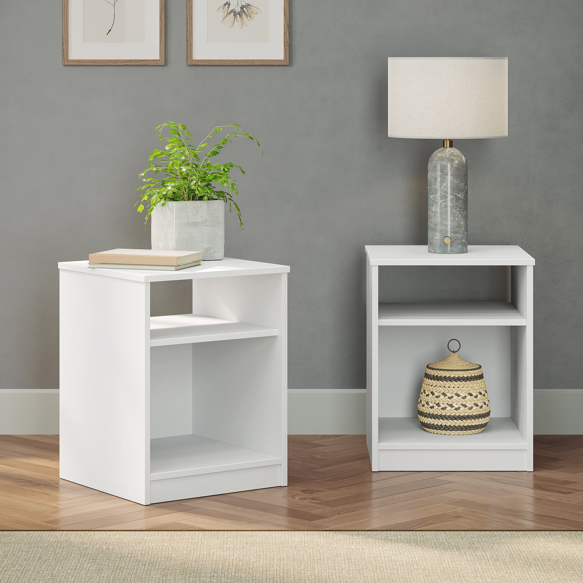 Mainstays Open Shelf Nightstand, Set of 2, White