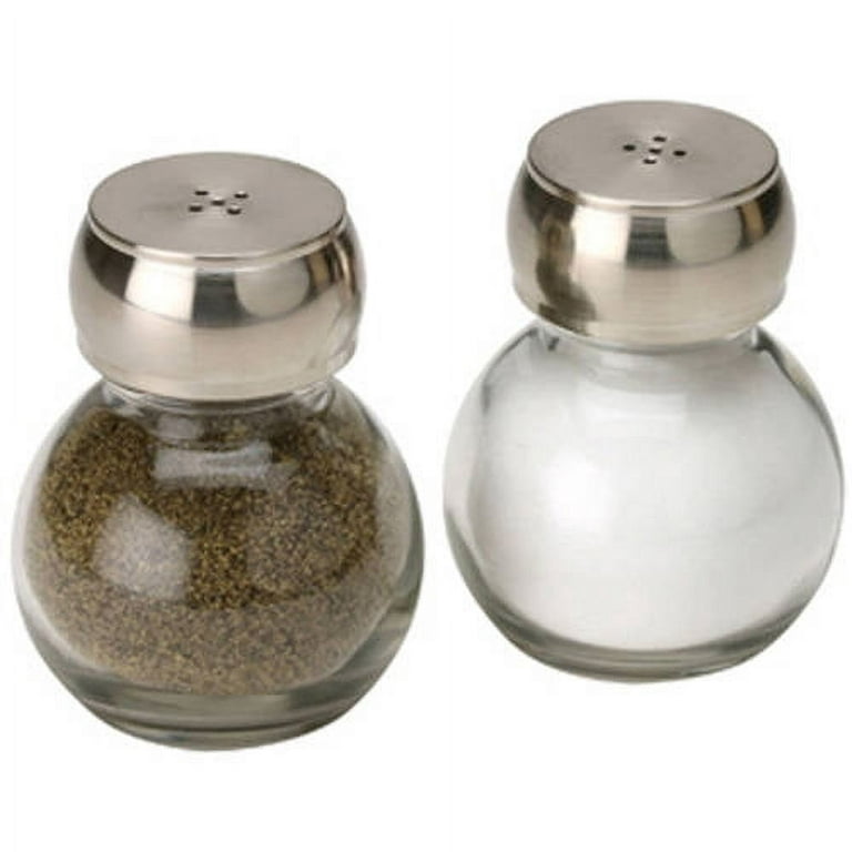 Pretty Glass Salt and Pepper Shaker Set With Fancy Silver Shaker Tops 