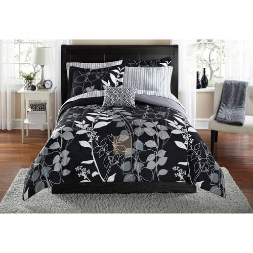 Mainstays Orkaisi Bed in a Bag Coordinated Bedding Full Black Walmart
