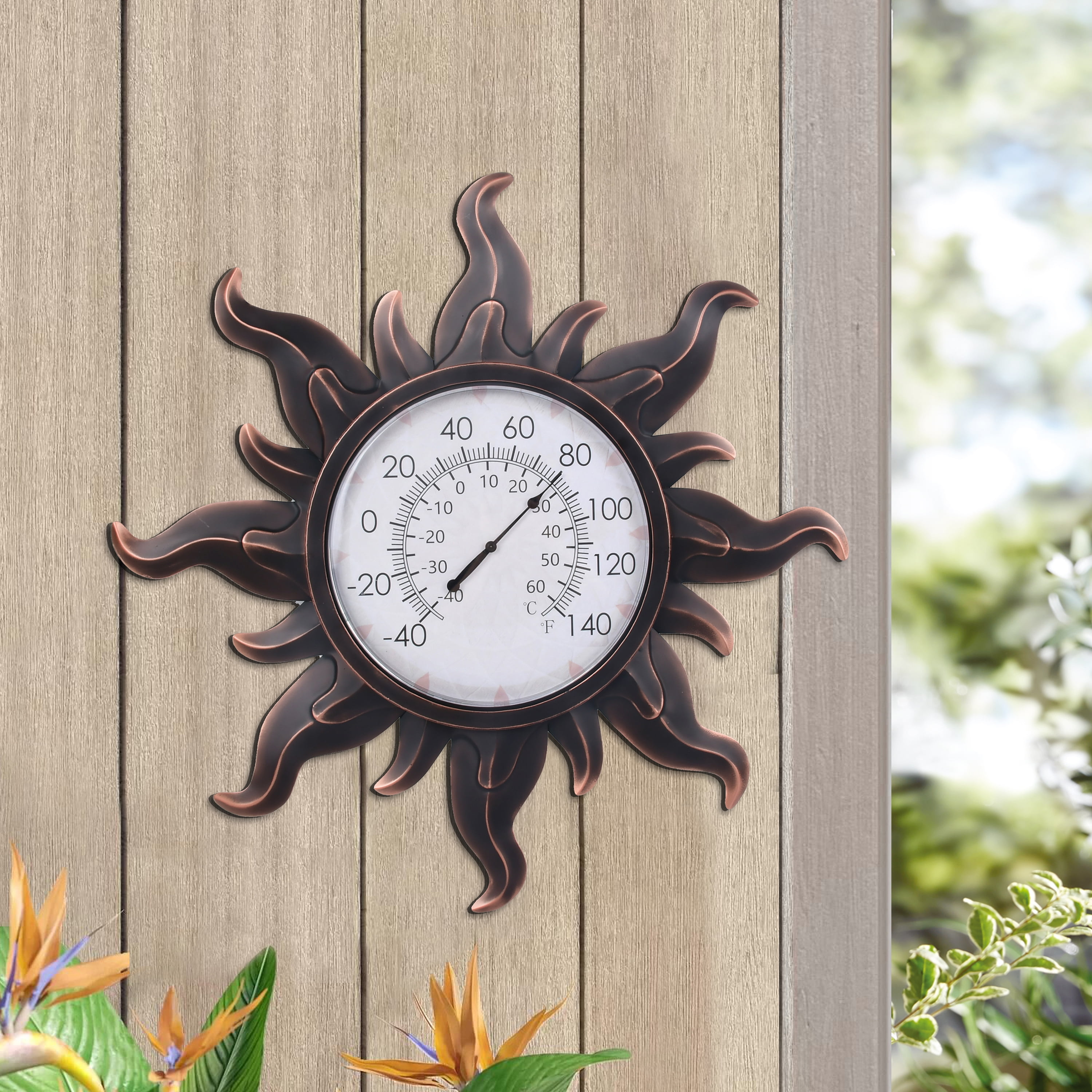 Mainstays Outdoor 19in. H x 19in. W x 1.6in. D Brown Sun Clock Thermometer  Wall Art