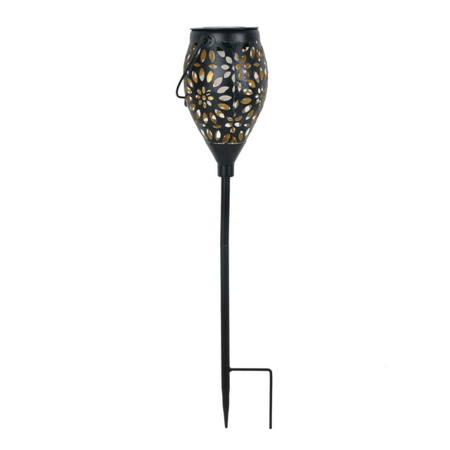 Mainstays Outdoor 22.3" H x 4.1" L x 4.1" W Solar Black Metal Flickering LED Pathway Light