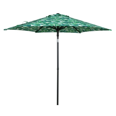 Mainstays Outdoor 7.5 Foot Palm Print Round Push-up and Tilt Market Patio Umbrella