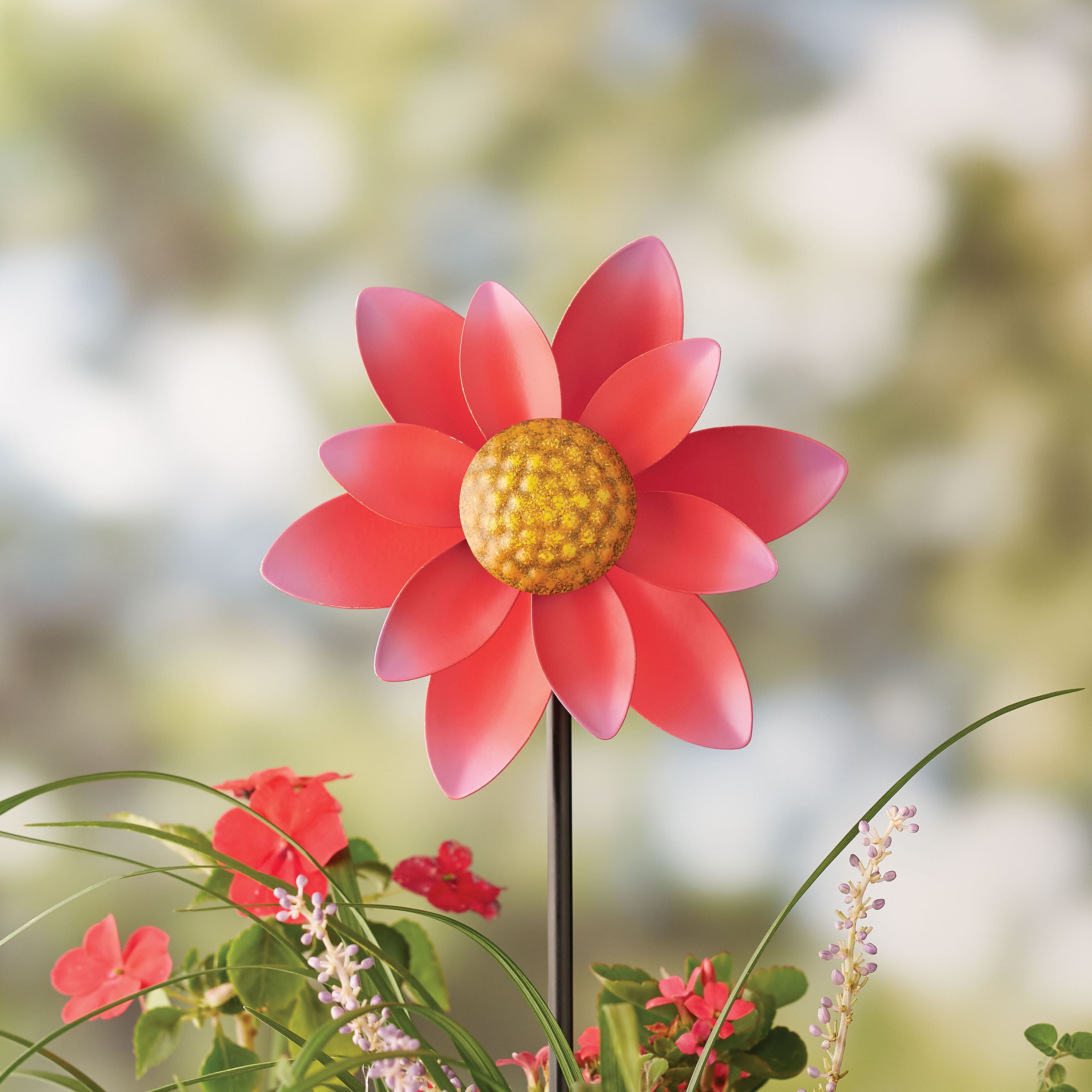 Mainstays Outdoor Dual Red Flower 31.9"H Metal Wind Spinner