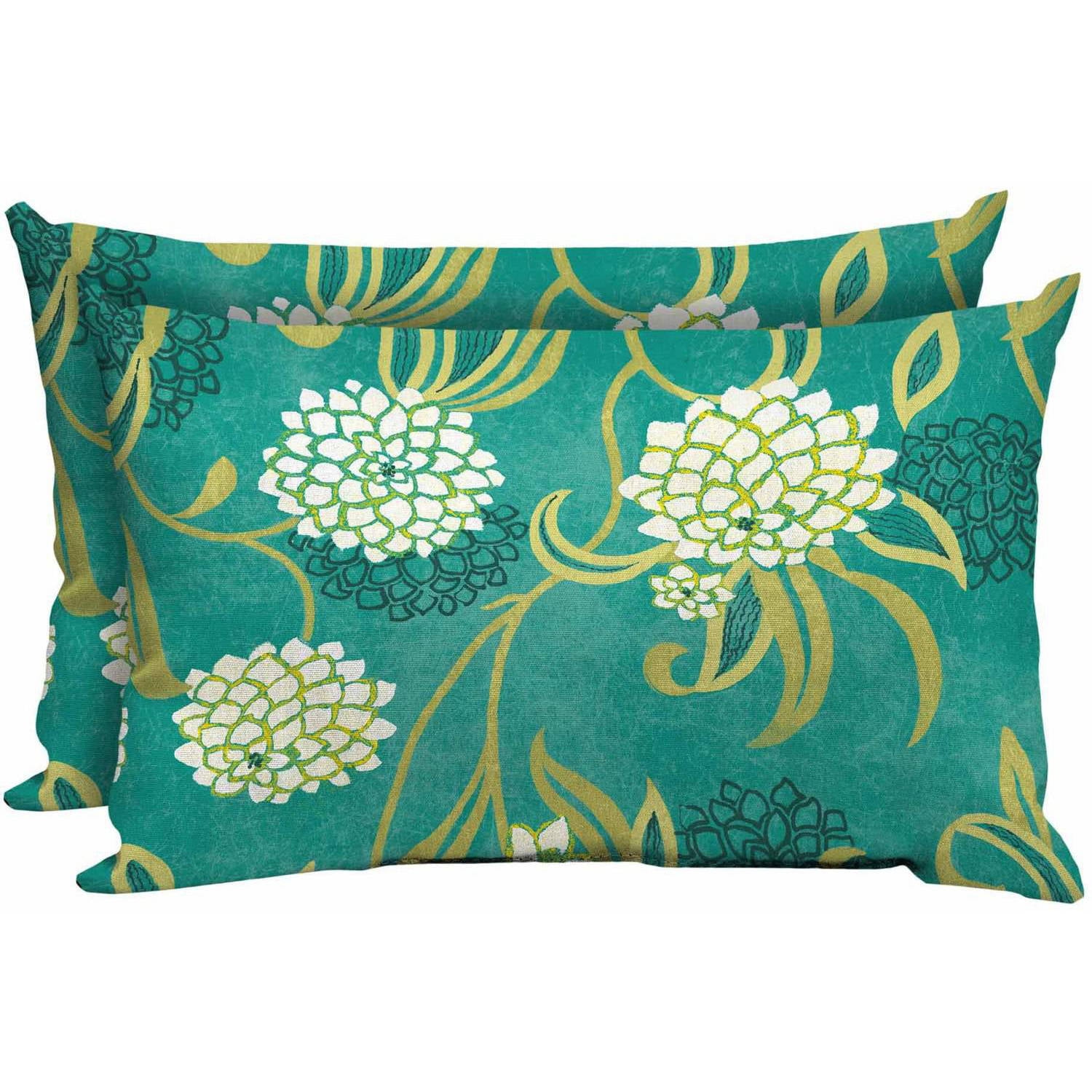Mainstays Outdoor Patio Lumbar Pillow, Set of Two, Snowball Floral