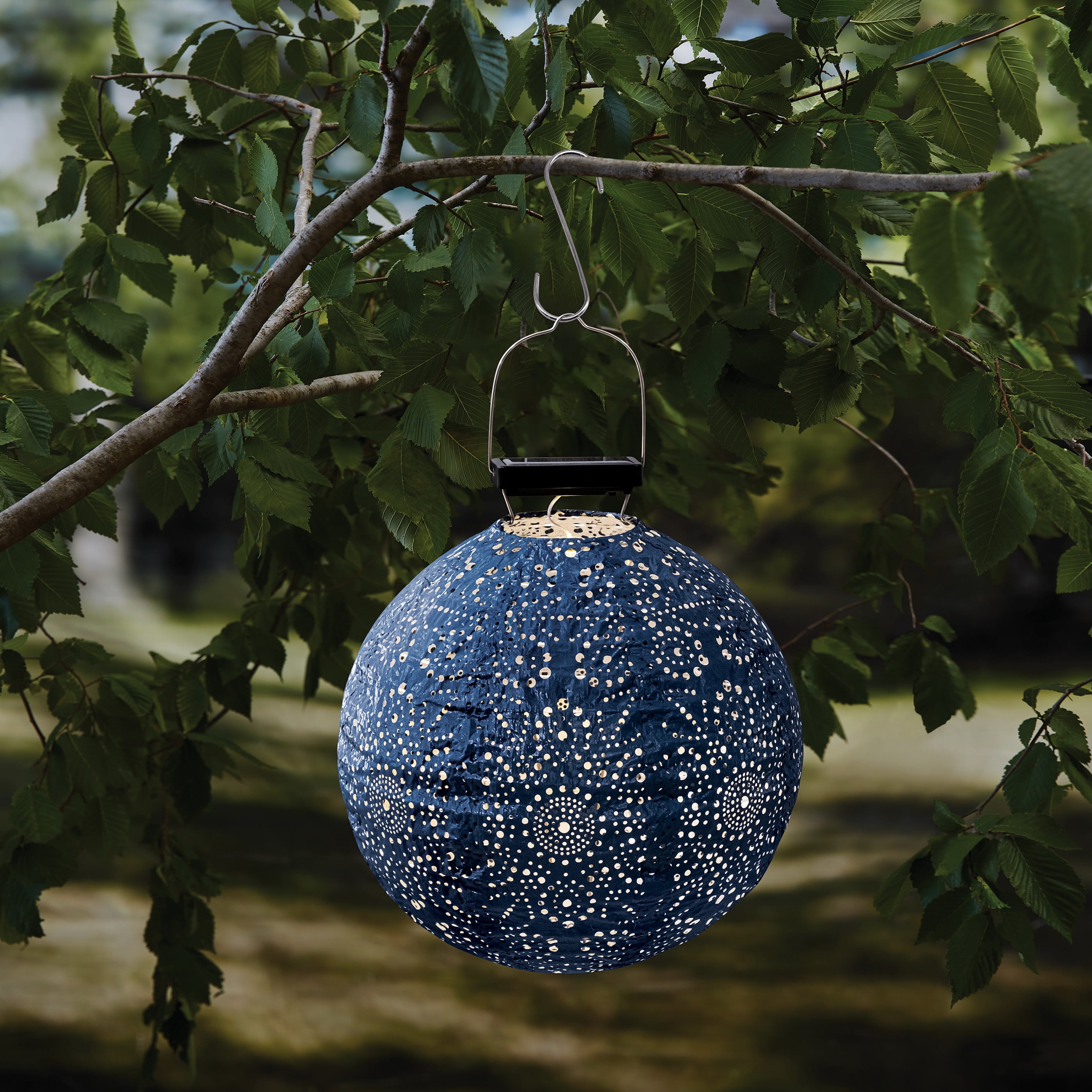 Mainstays Outdoor Solar Blue Round Paper Lantern, 11.60 in L x 11.60 in W x 15.00 in H