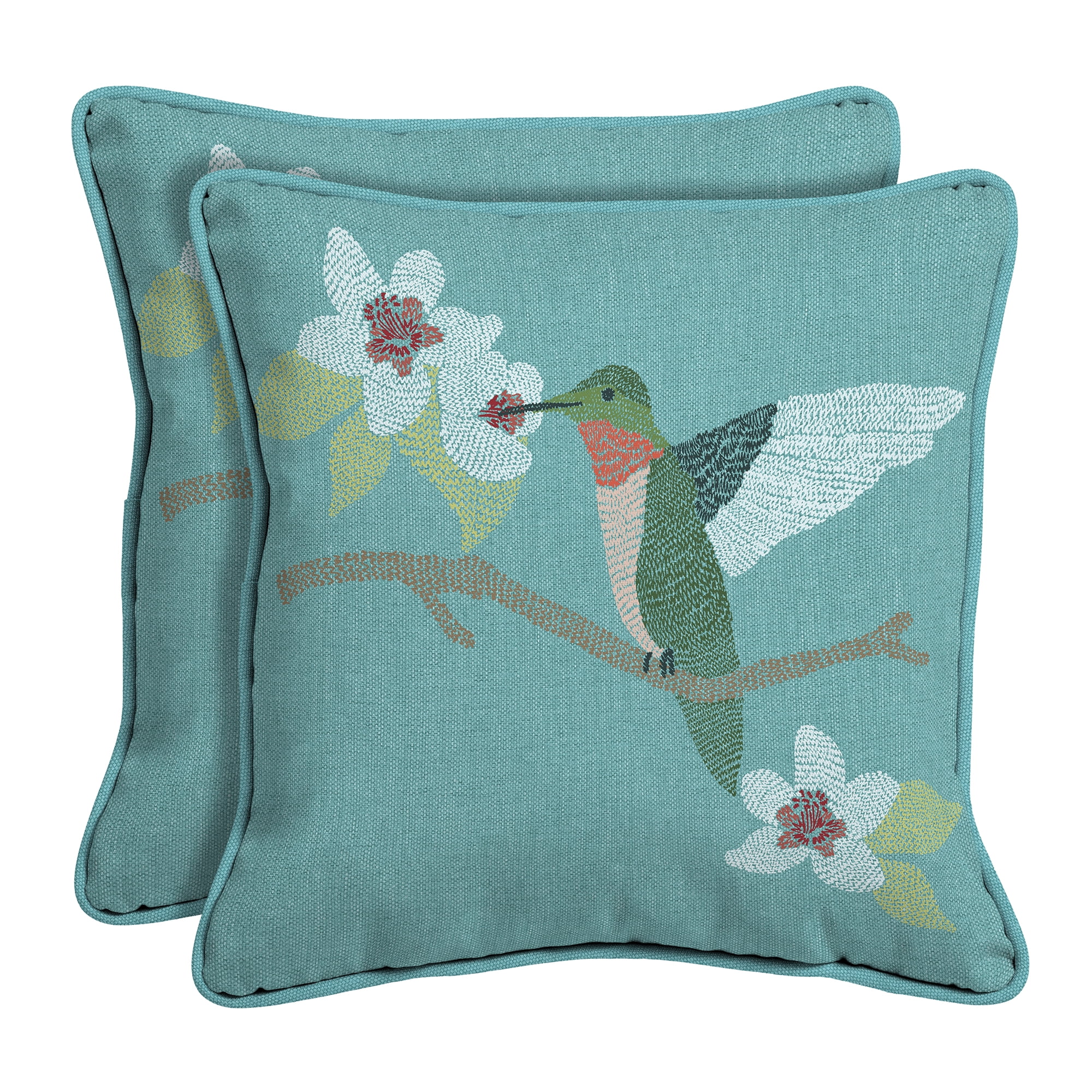 Mainstays Outdoor Toss Pillow Bluegreen 15.5 x 15.5, Hummingbird