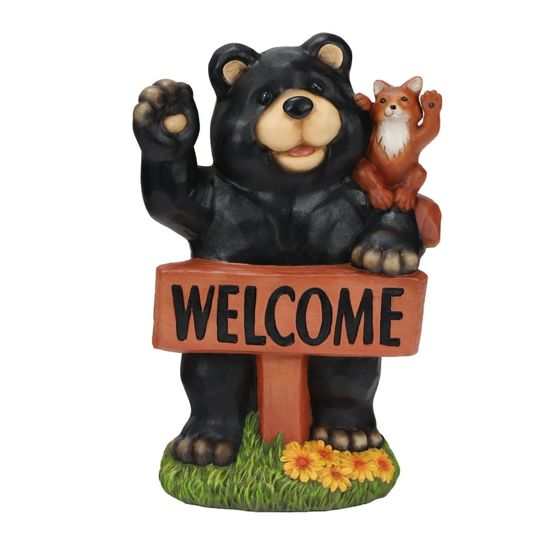 Bear　0107 ♡ Mainstays Outdoor Welcome Bear and Fox Garden Statuary, 8.25 in L