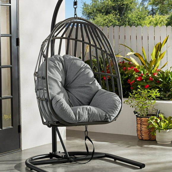 Mainstays Outdoor Wicker Hanging Egg Chair, Gray