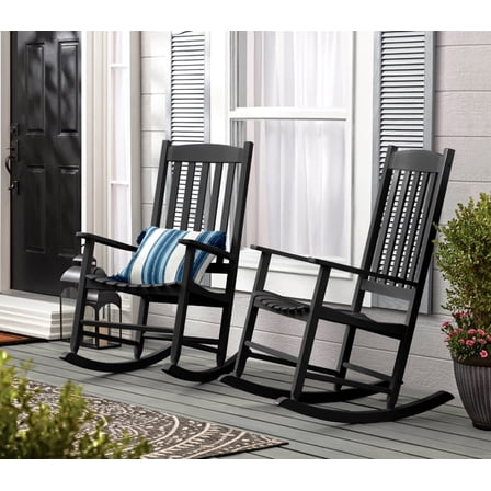 Mainstays Outdoor Wood Porch Rocking Chair, Black Color, Weather Resistant Finish