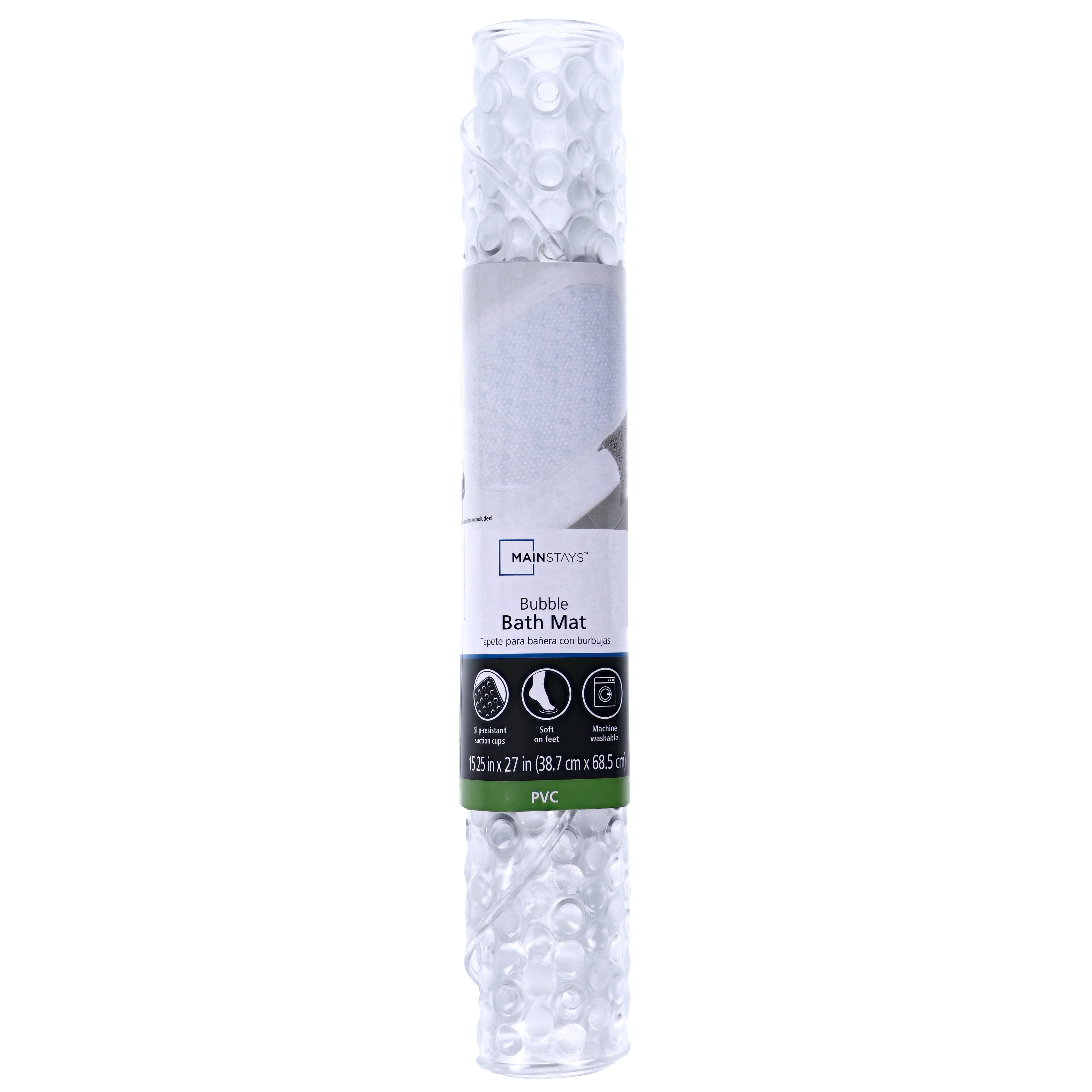 Mainstays Oval Bubble Bath Vinyl Tub Mat, Clear, 16" x 27"
