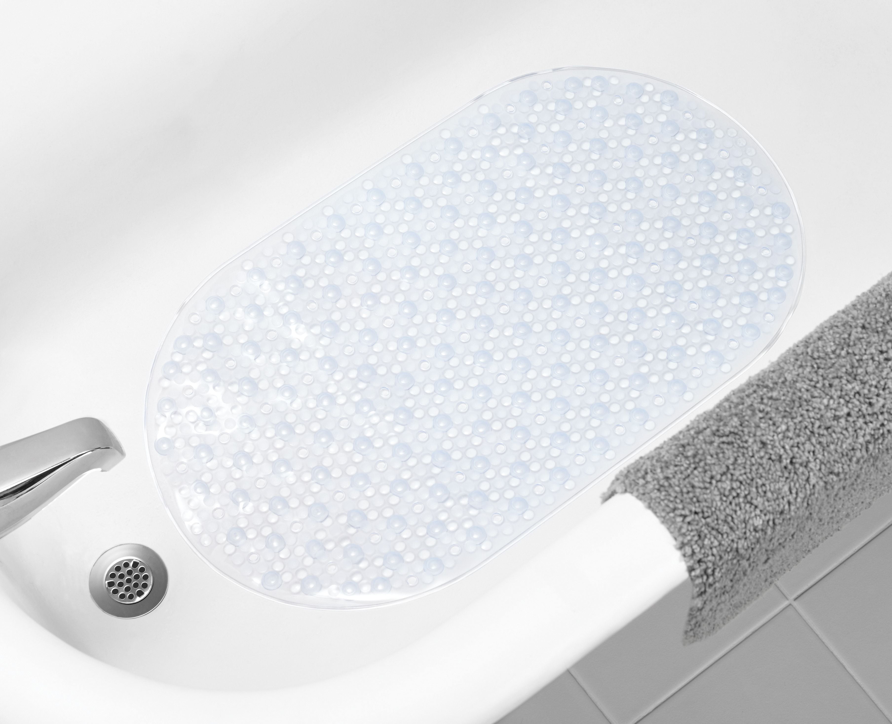 Mainstays Oval Bubble Bath Vinyl Tub Mat Clear 16 x 27 Walmart