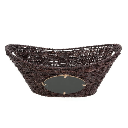 Mainstays Oval Dark Seagrass Storage Basket, Chalkboard, Cutout Handles, 15.94L x 12.01W x 6.61H