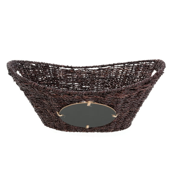 Mainstays Oval Dark Seagrass Storage Basket, Chalkboard, Cutout Handles, 15.94L x 12.01W x 6.61H