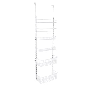 Mainstays Powder Coated Metal Over the Door Rack Organizer, 6 Tier Adjustable Shelves, White, Made for Kitchen Organization and Accessibility