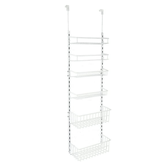 Mainstays Powder Coated Metal Over the Door Rack Organizer, 6 Tier Adjustable Shelves, White, Made for Kitchen Organization and Accessibility
