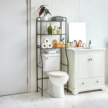 Mainstays Over the Toilet Steel Storage Shelf Unit Space Saver, Matte Black