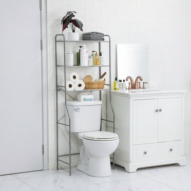 Mainstays Over the Toilet Steel Storage Shelf Unit Space Saver, Satin Nickel