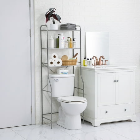 mainstays over-the-toilet 3-shelf steel storage unit with liners satin nickel