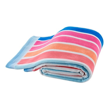 Mainstays Oversized Cool Multicolor Retro-Stripe Yarn-Dyed Cotton-Blend Beach Towel