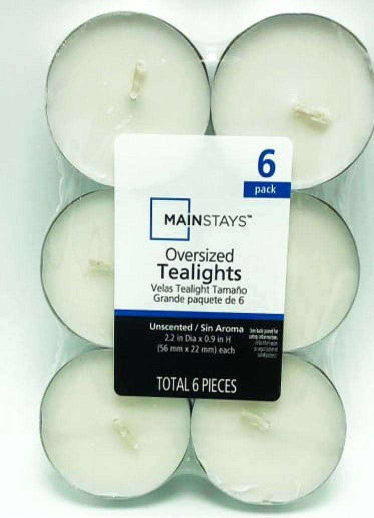 Mainstays, Oversized White Unscented, Indoor/Outdoor Tealight Candles, 6 Count