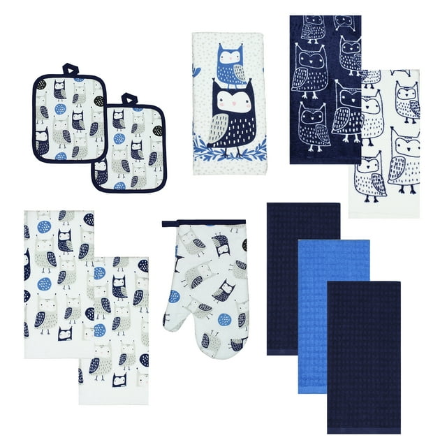 Mainstays Owls Kitchen Textile Collection, Set of 11, Kitchen Towels