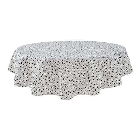 Mainstays PEVA Everyday, Indoor & Outdoor Tablecloth 70" Round, Black White Geometry