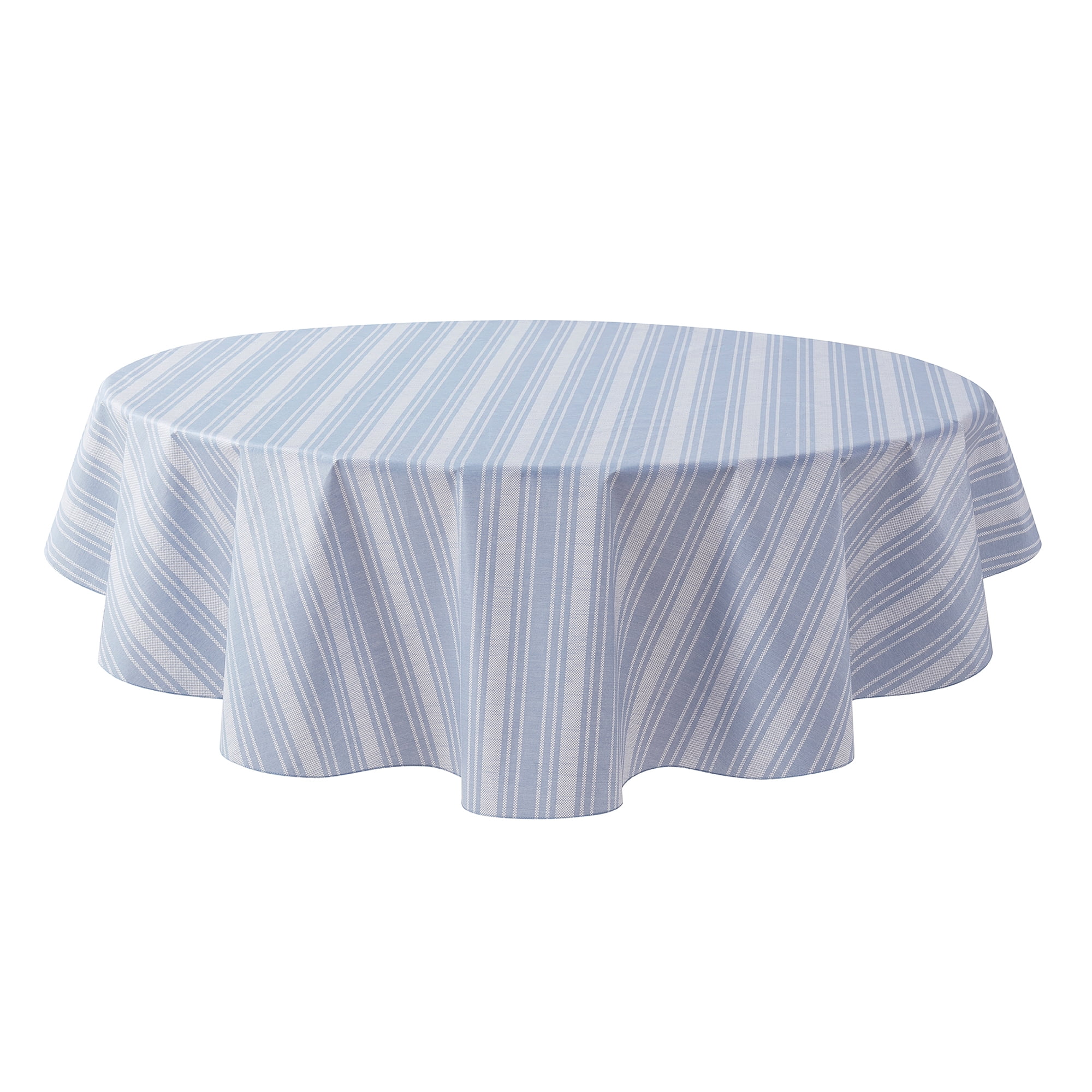 Mainstays PEVA Everyday, Indoor & Outdoor Tablecloth 70" Round, Saville Blue Stripe