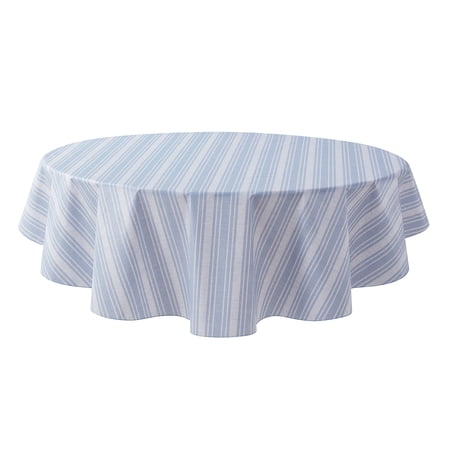 Mainstays PEVA Everyday, Indoor & Outdoor Tablecloth 70" Round, Saville Blue Stripe