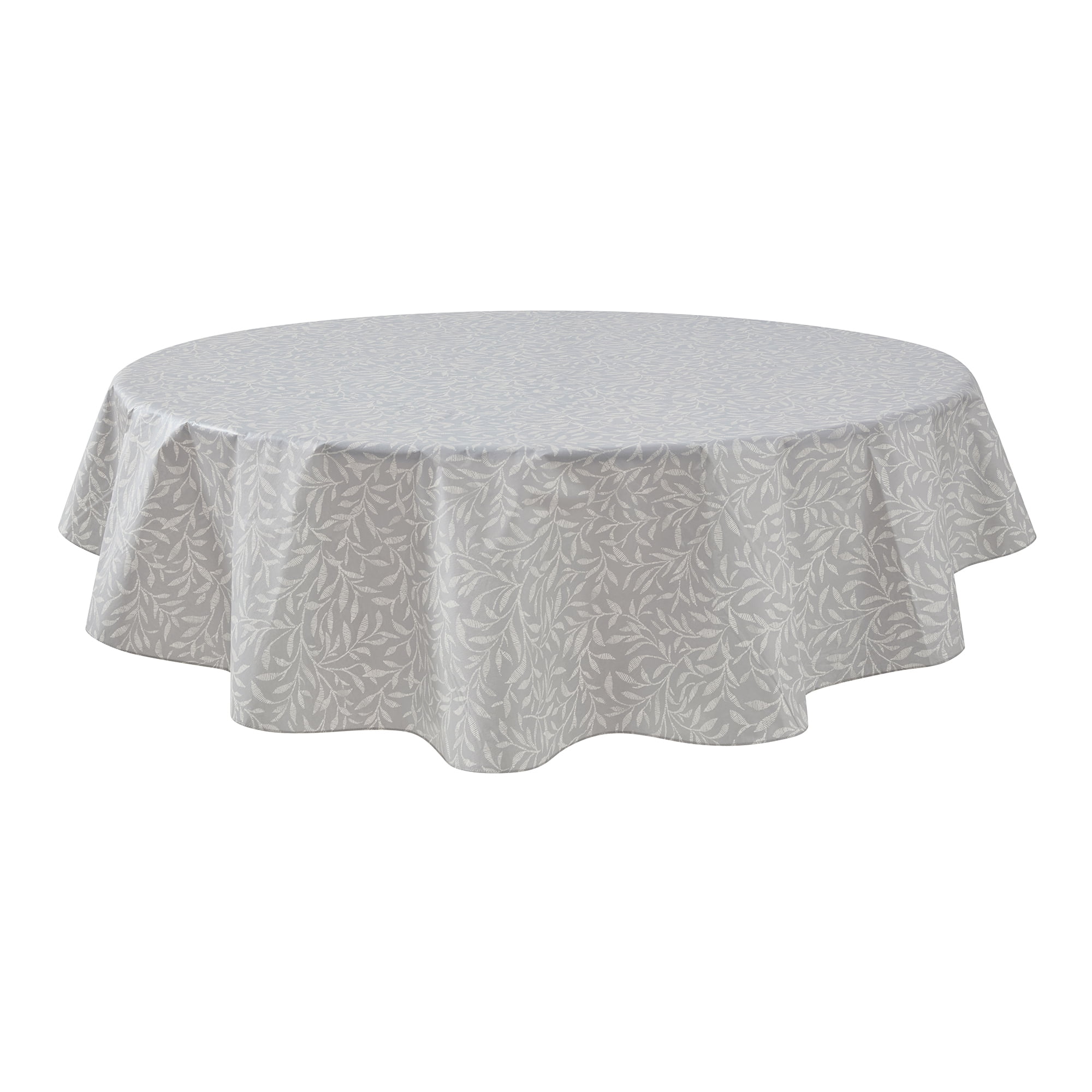 Mainstays PEVA Everyday, Indoor & Outdoor Tablecloth 70" Round, Grey Leaf