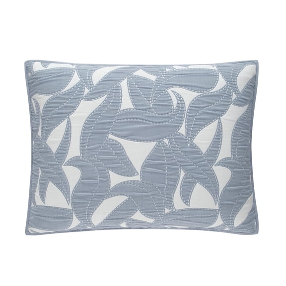 Mainstays Iris Leaf Stitched Pillow Sham, King, Light Blue, 1 Pack