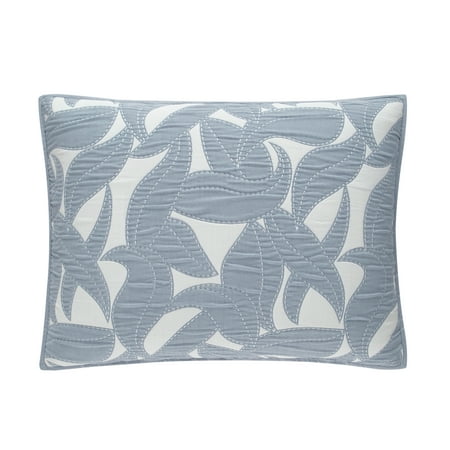 Mainstays Iris Leaf Stitched Pillow Sham, Standard, Light Blue, 1 Pack