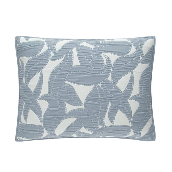 Mainstays Iris Leaf Stitched Pillow Sham, Standard, Light Blue, 1 Pack