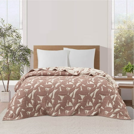 Mainstays Iris Leaf Stitched Quilt, Full/Queen, Rust Red, Reversible Lightweight Bedding