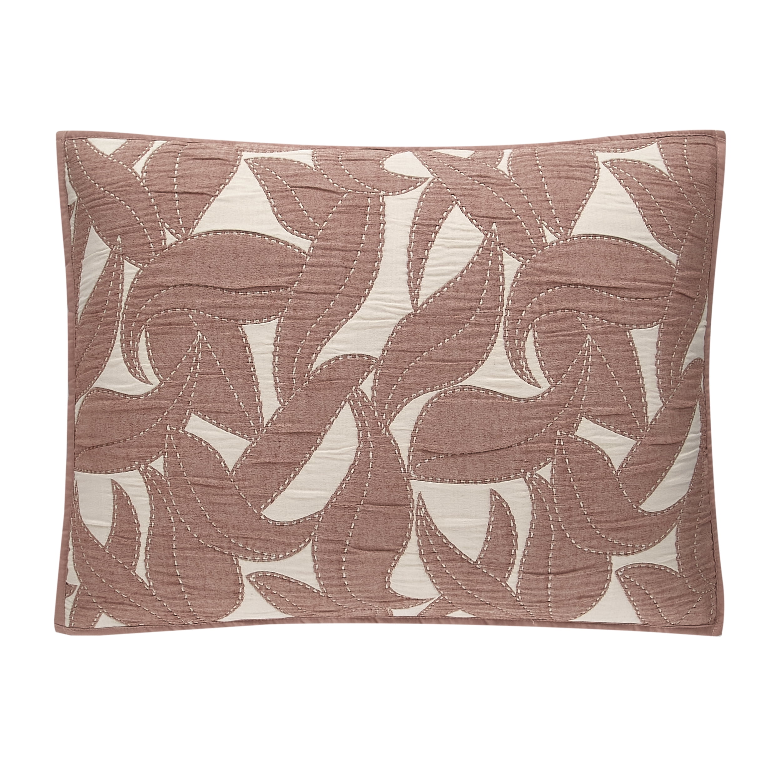 Mainstays Iris Leaf Stitched Pillow Sham, King, Rust Red, 1 Pack