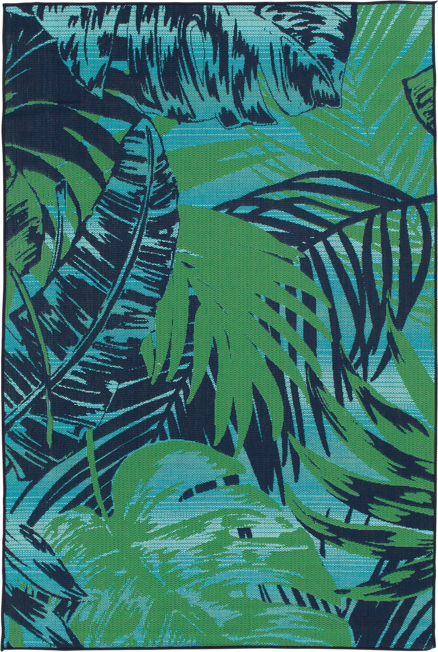 Mainstays Palm 5' x 7' Blue Tropical Outdoor Polypropylene Rug
