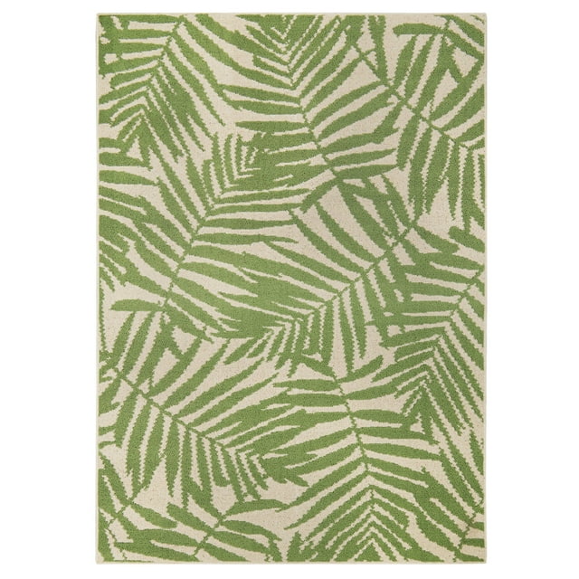 Mainstays Palms Tufted Floral Outdoor Rug, Green and Beige, 5'x7