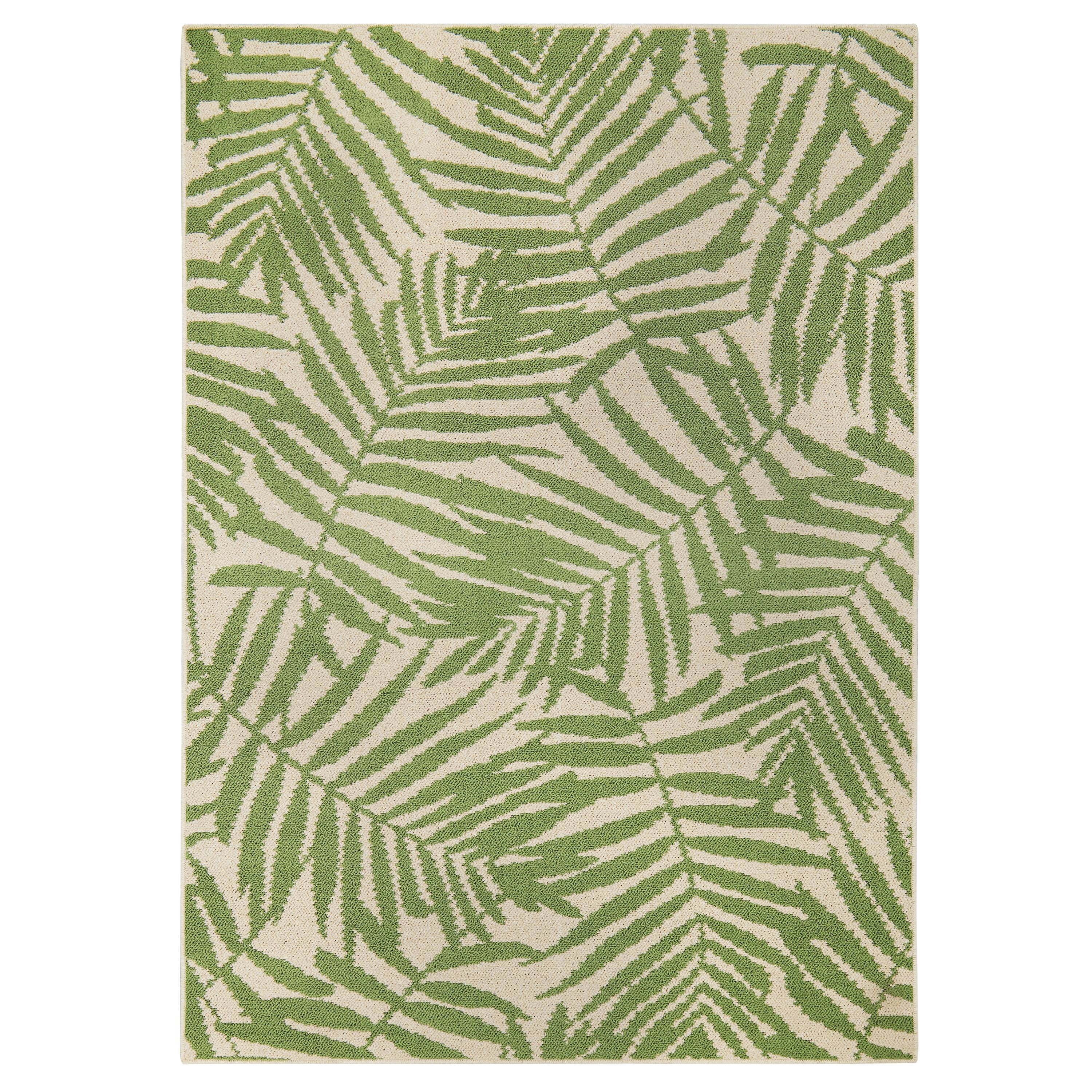 Mainstays Palms Tufted Floral Outdoor Rug, Green and Beige, 6' x 9