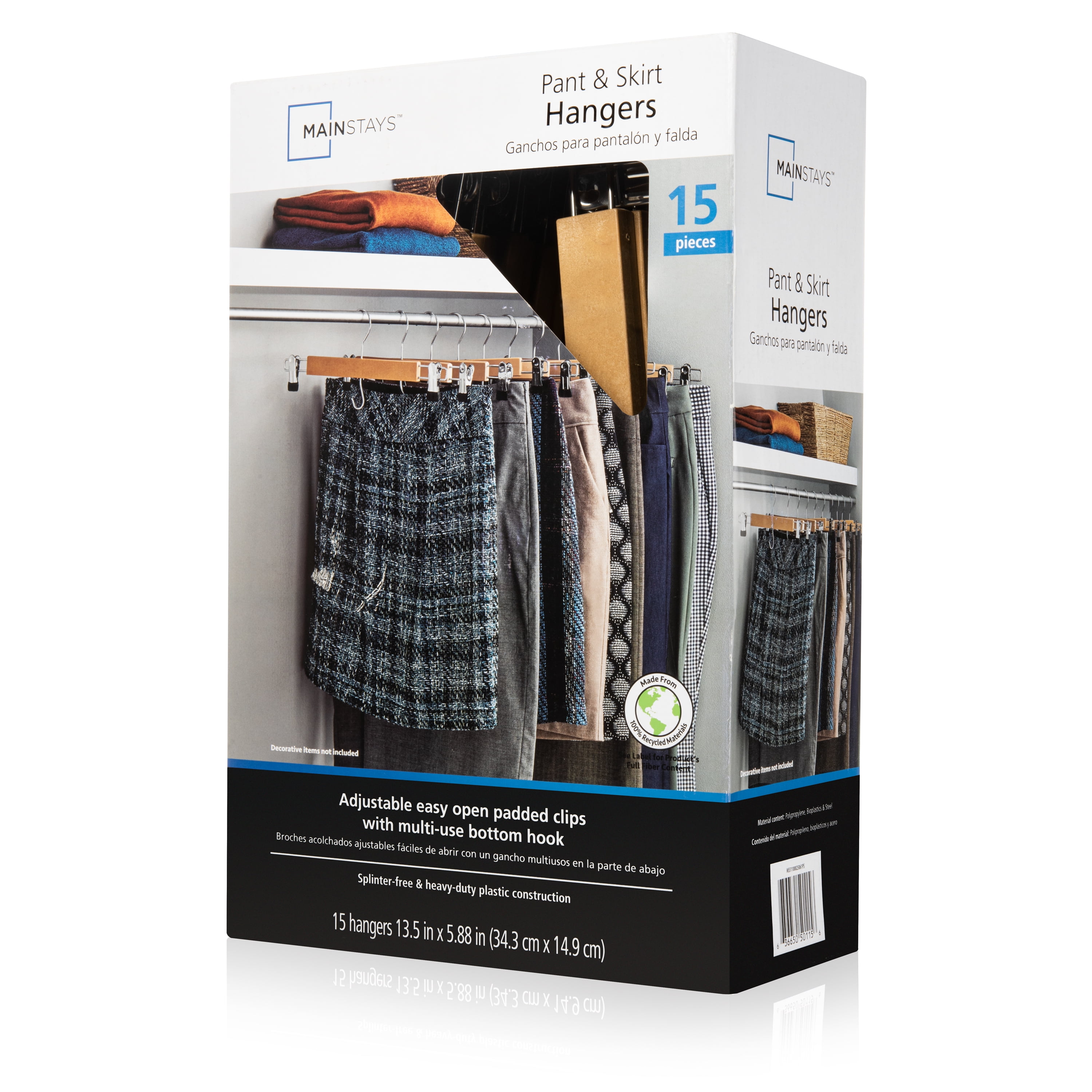Mainstays Pant & Skirt Hangers, 15 Pack, Durable Plastic, Beige