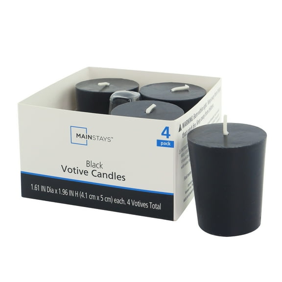 Mainstays Paraffin Wax Votive Candles, Unscented, Black, 4 Pack