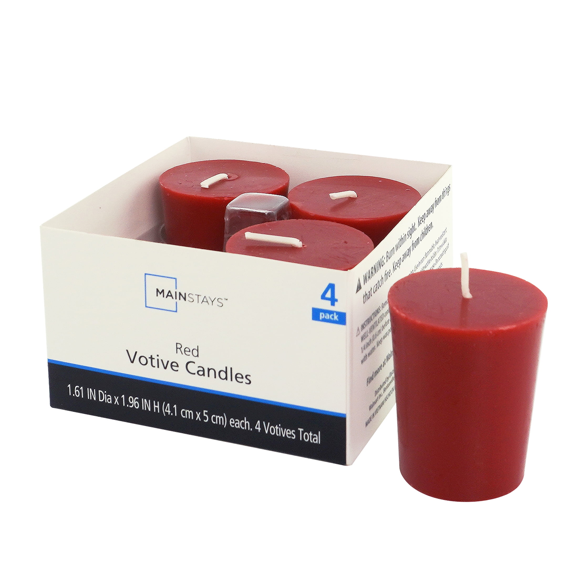 Mainstays Paraffin Wax Votive Candles, Unscented, Red, 4 Pac