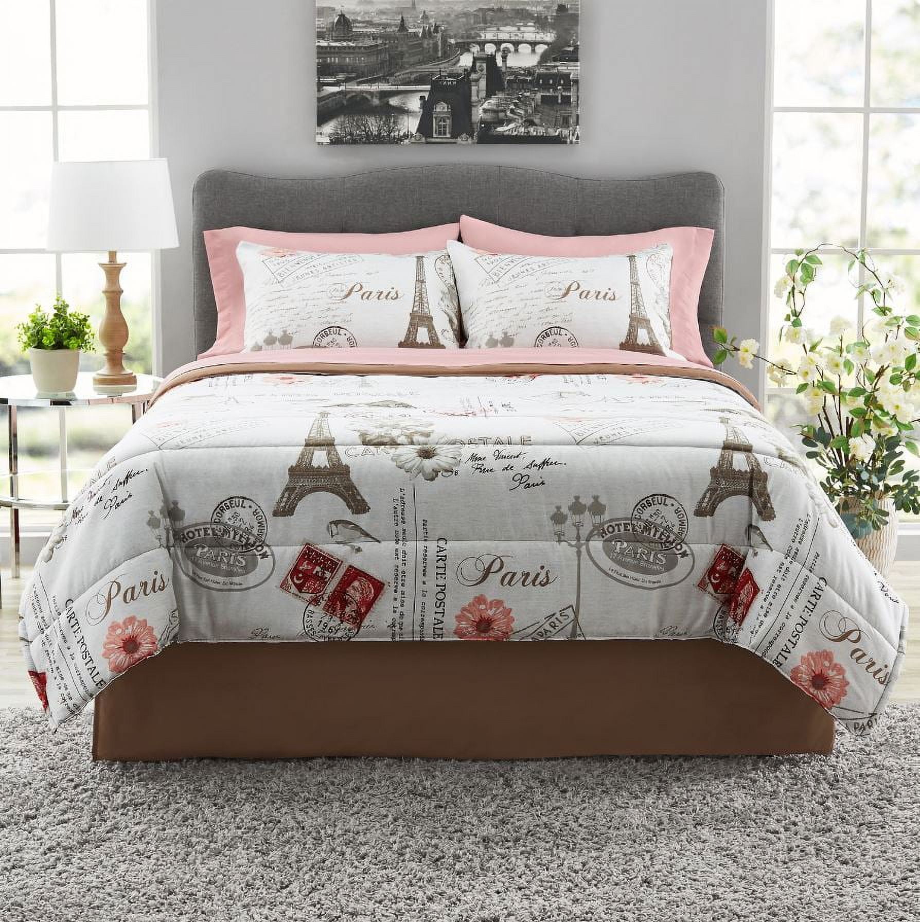 Mainstays Paris Print 8 Piece Bedding Set, Multicolor King