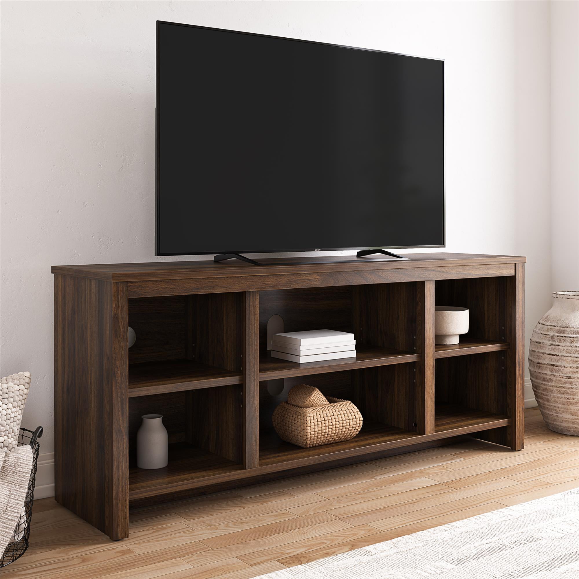 Canyon Walnut 6-Shelf Freestanding TV Stand with Cabinet