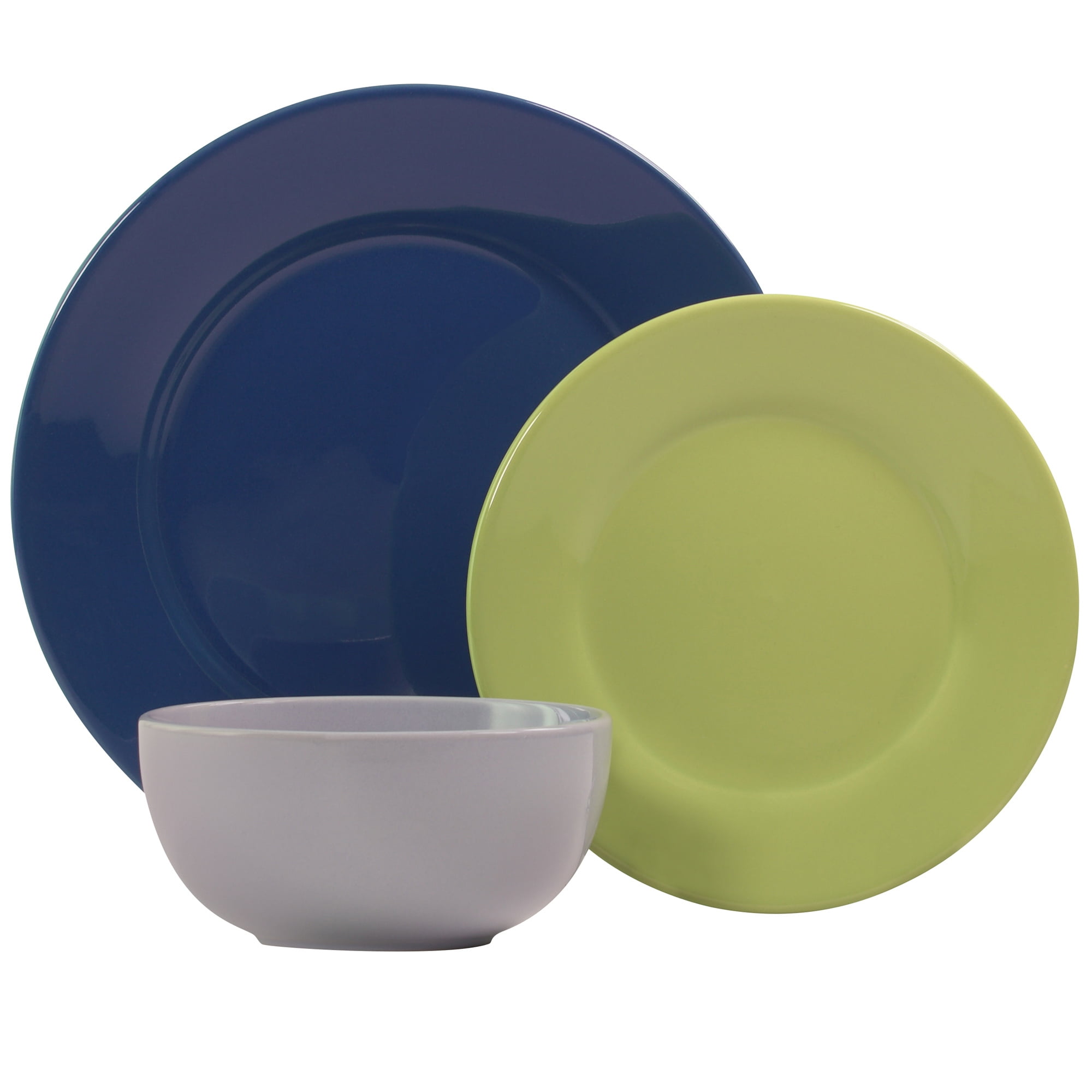 Mainstays Pastel 12 Piece Round Stoneware Dinnerware Set Cool