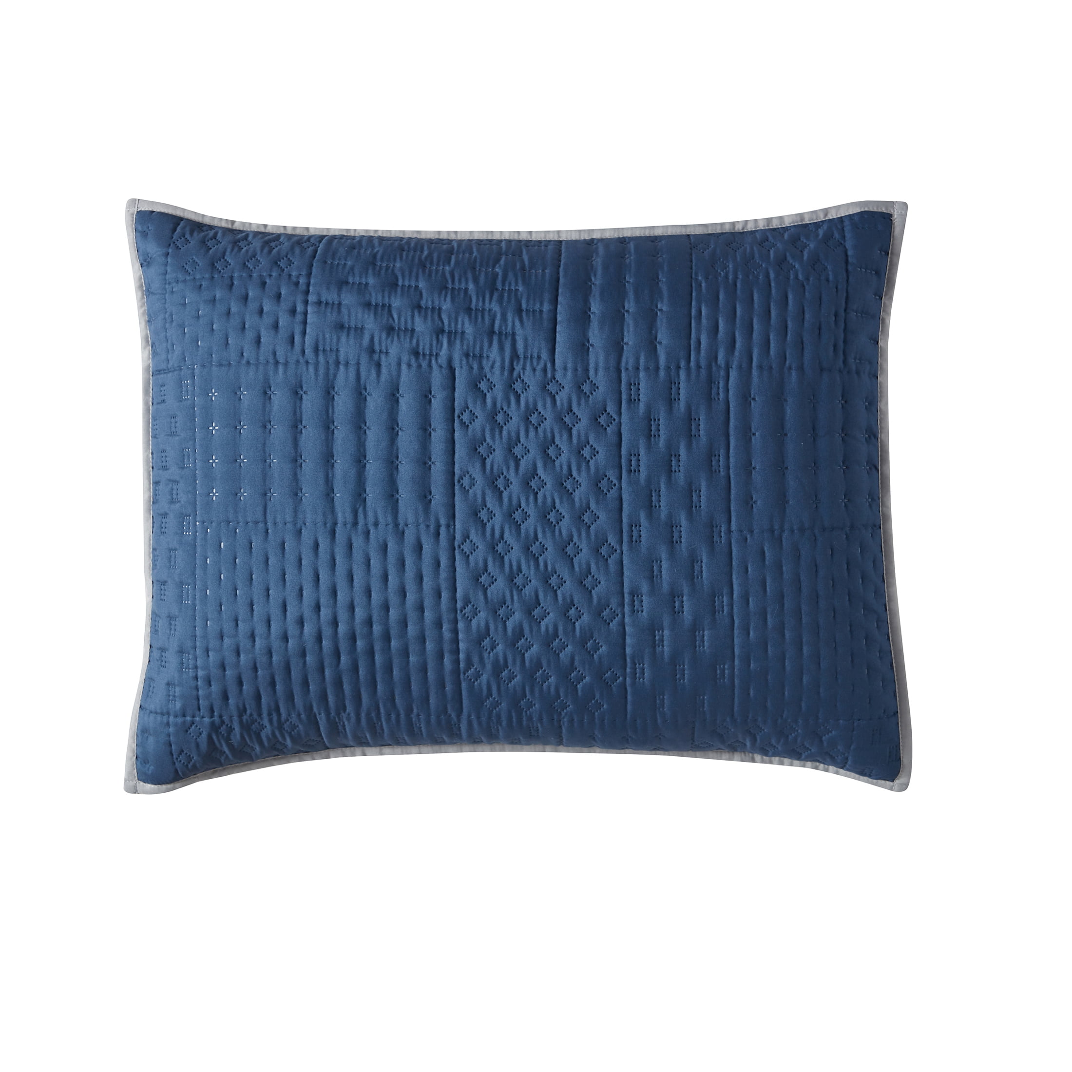 Mainstays Patchwork Navy Geometric Polyester Pillow Sham, Standard (1 Count)
