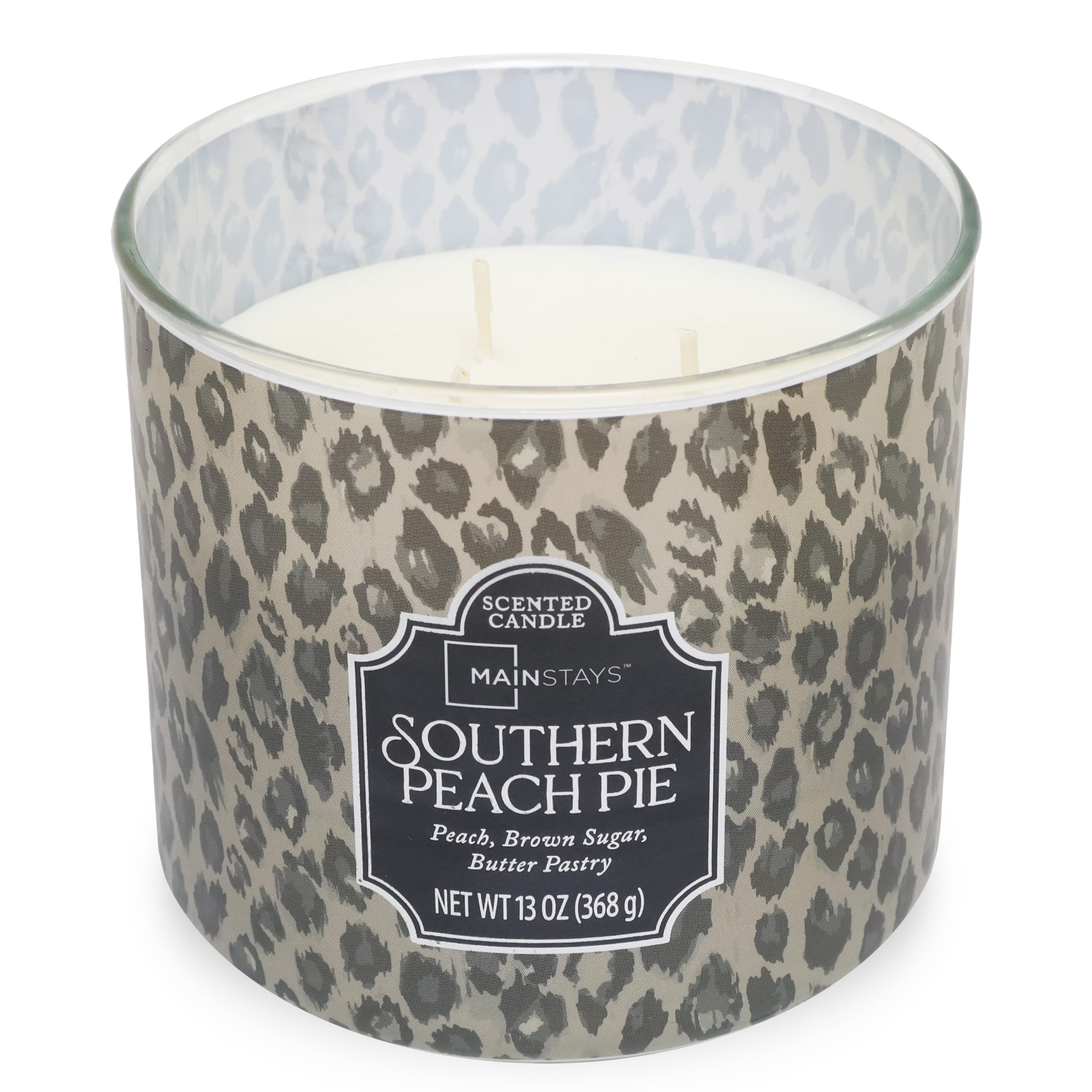 Mainstays 3-Wick Glass Jar Candle with Decorative Wrap, Southern Peach Pie, 13 oz
