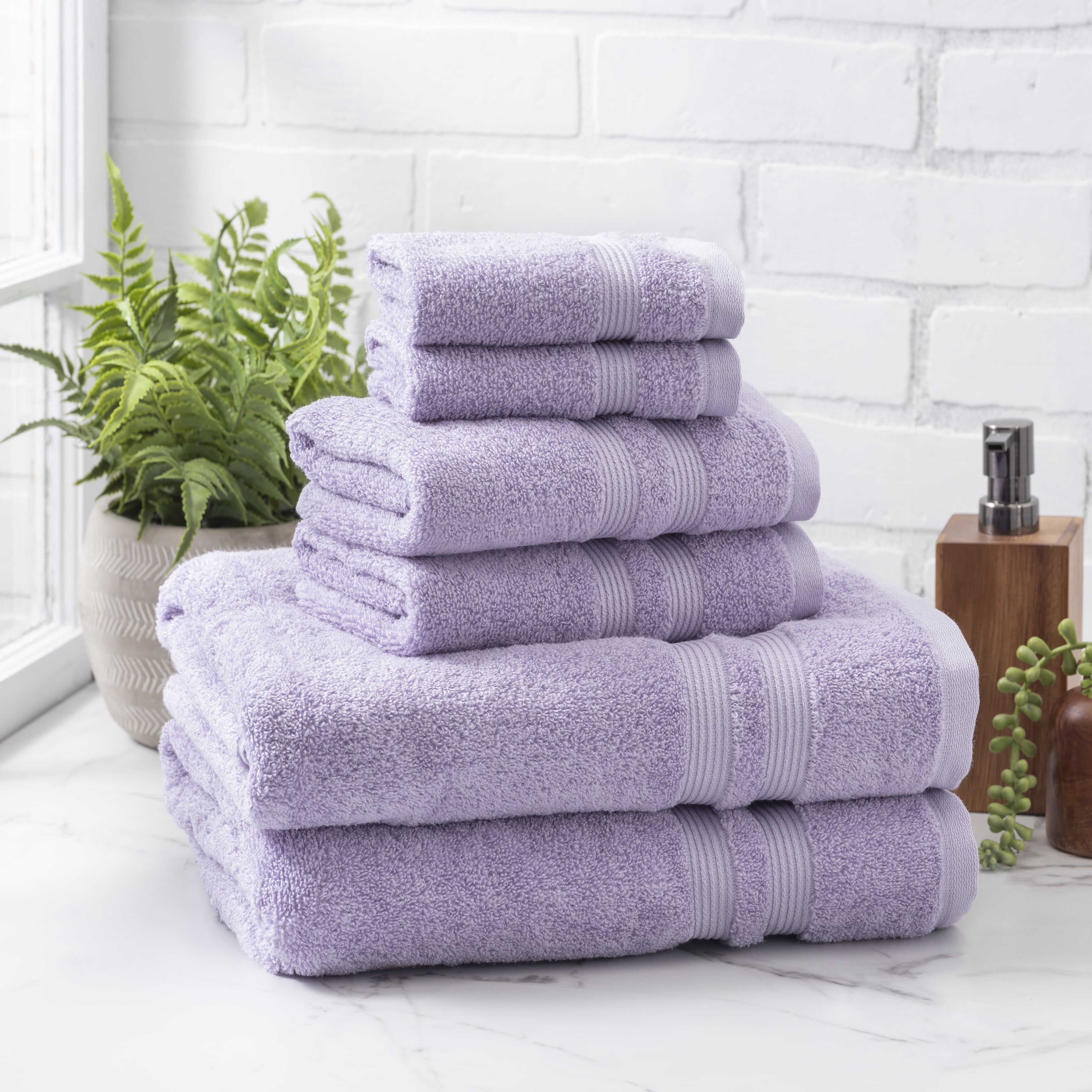 Mainstays Performance Textured Bath Towel 6-Piece Set, Blue Linen, Size: 6-Piece Bath Towel Set